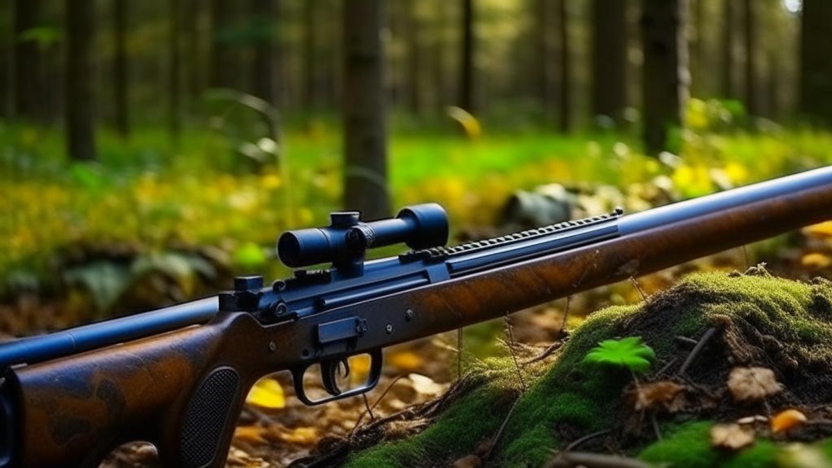 охотничье ружье на фоне леса